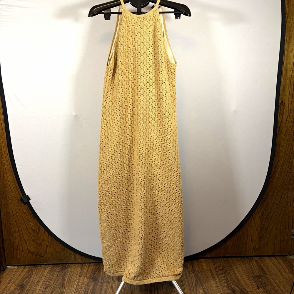 Boston Proper Beige Large Crochet Maxi Dress Halter Boho Chic City Festival Indi